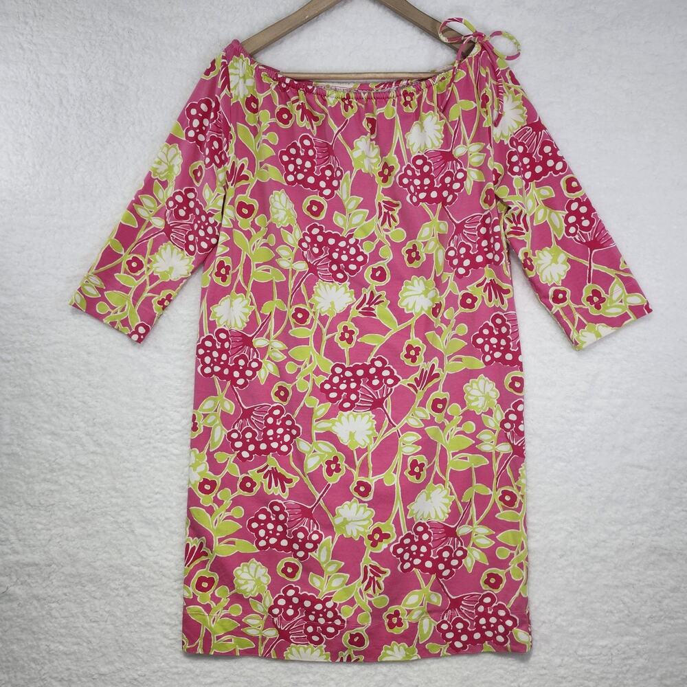 Lilly Pulitzer Midi Resort Floral Dress 3/4 Sleeve Size Medium Adjustable Neck